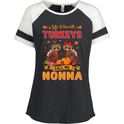 My Favorite Turkeys Call Me Nonna Cute Family Thanksgiving Gift Enza Ladies Jersey Colorblock Tee