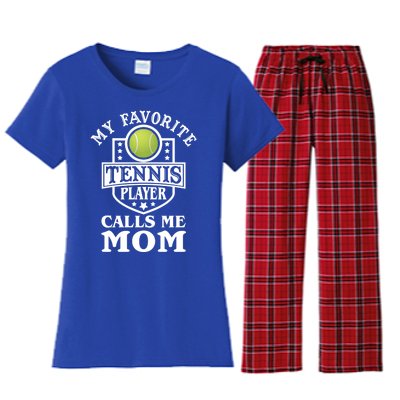 My Favorite Tennis Player Calls Me Mom Funny Tennis Cool Gift Women's Flannel Pajama Set