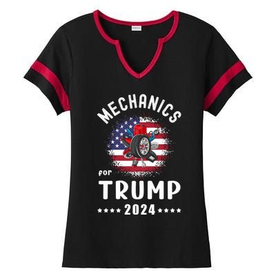 Mechanics For Trump 2024 American Flag Vote Trump Gift Ladies Halftime Notch Neck Tee