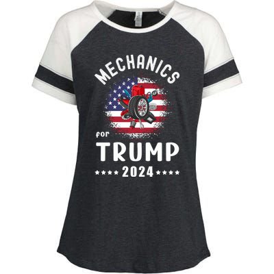 Mechanics For Trump 2024 American Flag Vote Trump Gift Enza Ladies Jersey Colorblock Tee