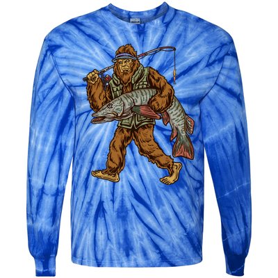 Muskie Fishing Tiger Musky Hunting Bigfoot Fisher Cool Gift Tie-Dye Long Sleeve Shirt