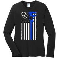 Machinist Flag Tools CNC Machine Operator Machining Ladies Long Sleeve Shirt