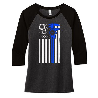 Machinist Flag Tools CNC Machine Operator Machining Women's Tri-Blend 3/4-Sleeve Raglan Shirt