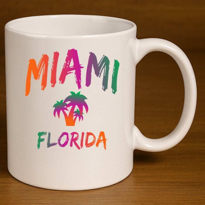 Miami Florida Text Print Classic 11oz C Handle Ceramic Mug