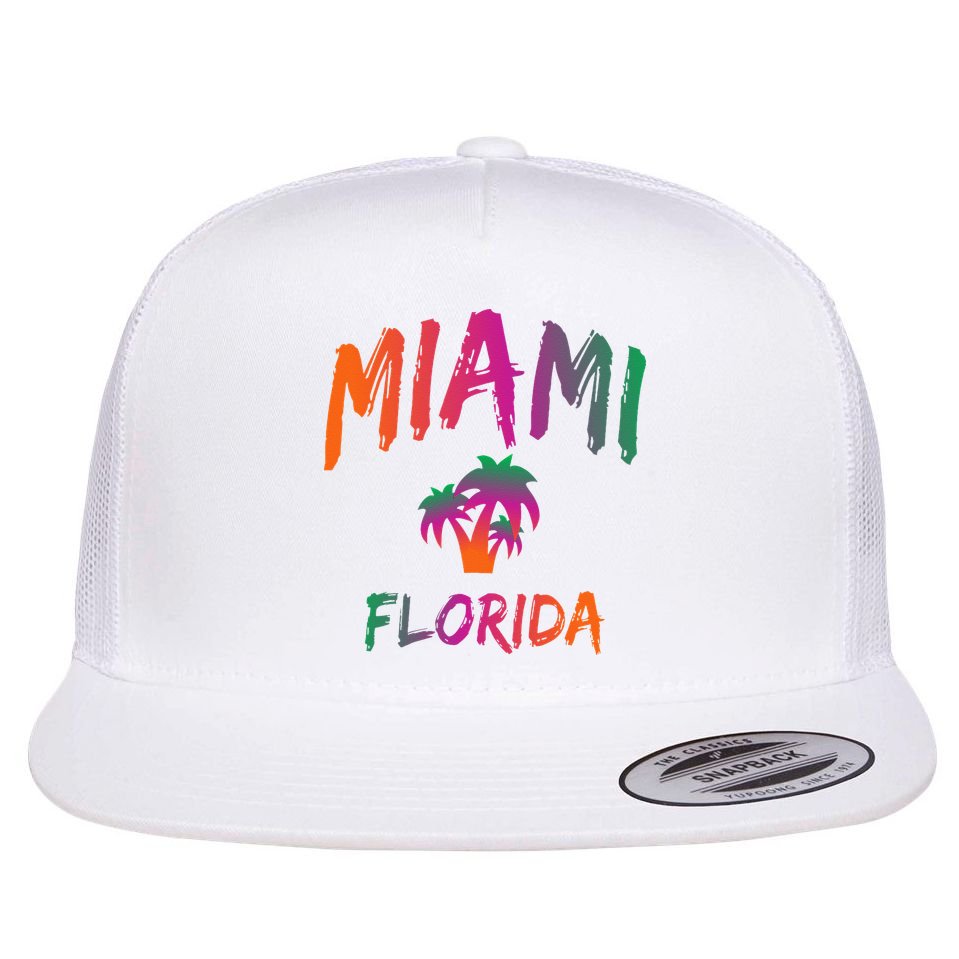 Miami Florida Text Print Classic Flat Bill Trucker Hat