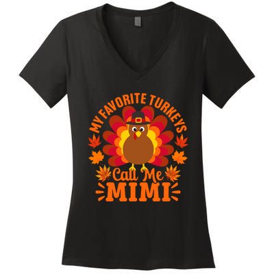 My Favorite Turkeys Call Me Mimi Funny Thanksgiving Women's V-Neck T-Shirt