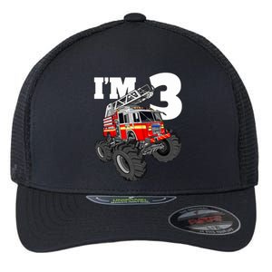 Monster Fire Truck 3rd Birthday Boy 3 Firefighter Flexfit Unipanel Trucker Cap