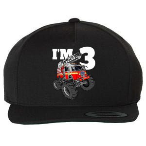 Monster Fire Truck 3rd Birthday Boy 3 Firefighter Wool Snapback Cap