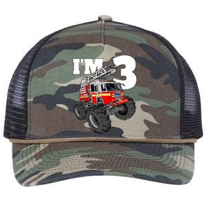 Monster Fire Truck 3rd Birthday Boy 3 Firefighter Retro Rope Trucker Hat Cap