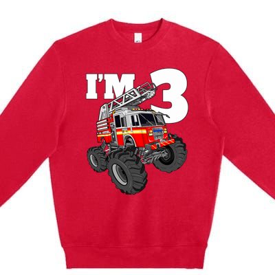 Monster Fire Truck 3rd Birthday Boy 3 Firefighter Premium Crewneck Sweatshirt