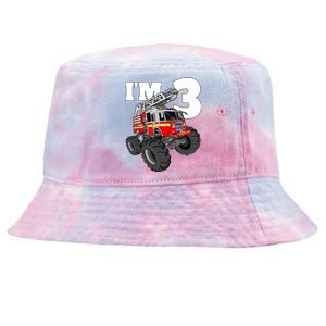 Monster Fire Truck 3rd Birthday Boy 3 Firefighter Tie-Dyed Bucket Hat