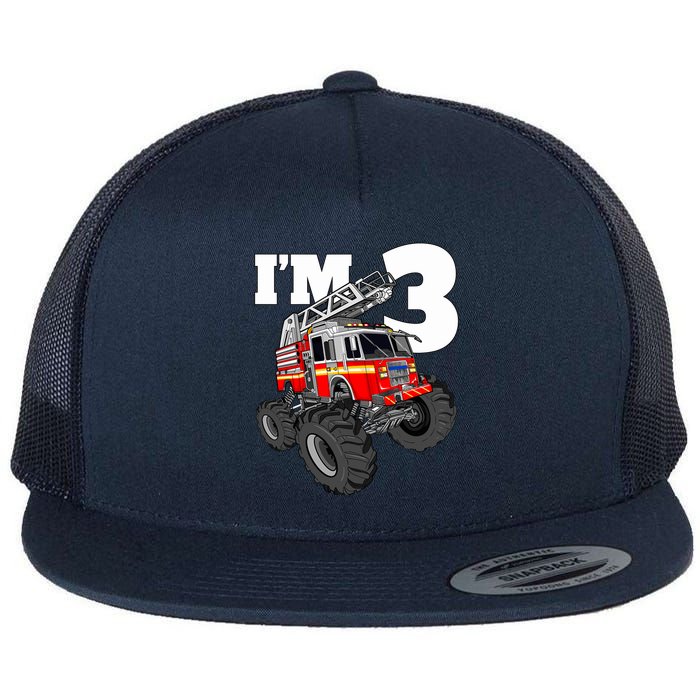 Monster Fire Truck 3rd Birthday Boy 3 Firefighter Flat Bill Trucker Hat