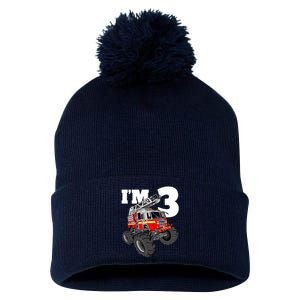 Monster Fire Truck 3rd Birthday Boy 3 Firefighter Pom Pom 12in Knit Beanie