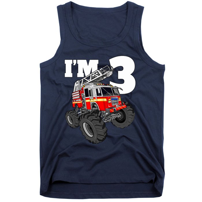 Monster Fire Truck 3rd Birthday Boy 3 Firefighter Tank Top