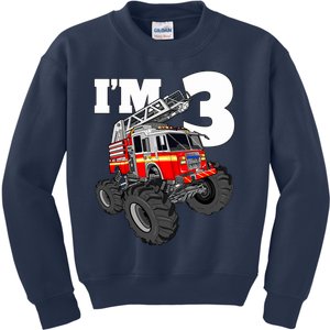 Monster Fire Truck 3rd Birthday Boy 3 Firefighter Kids Sweatshirt