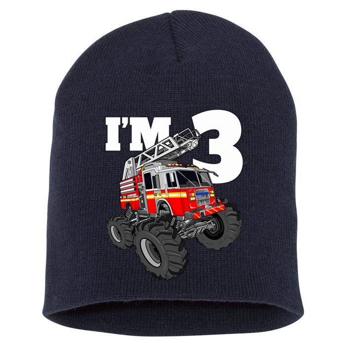 Monster Fire Truck 3rd Birthday Boy 3 Firefighter Short Acrylic Beanie