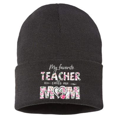 My Favorite Teacher Calls Me Mom Mothers Day Gift Sustainable Knit Beanie