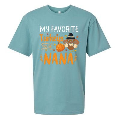 My Favorite Turkeys Call Me Nana Grandma Thanksgiving Sueded Cloud Jersey T-Shirt