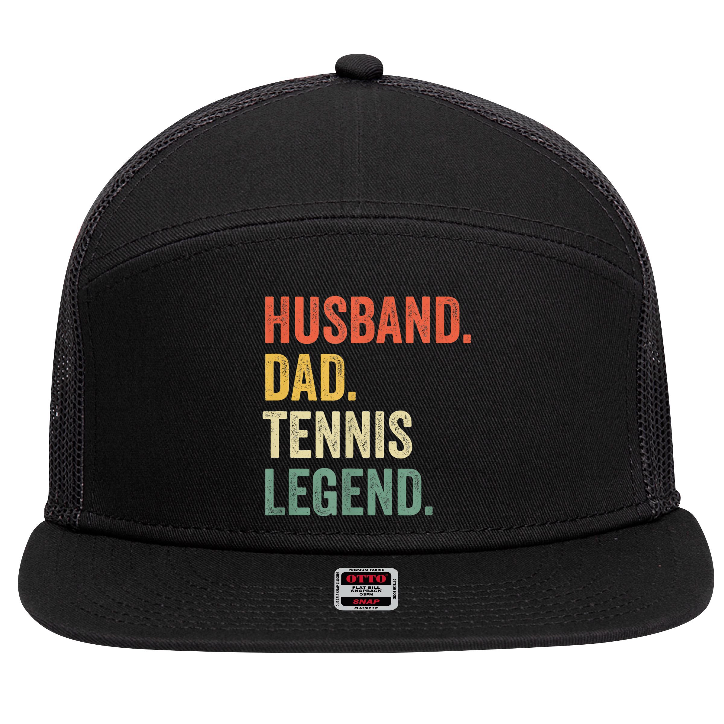 Mens Funny Tennis Player Husband Dad Tennis Legend Vintage TShirt 7 Panel Mesh Trucker Snapback Hat