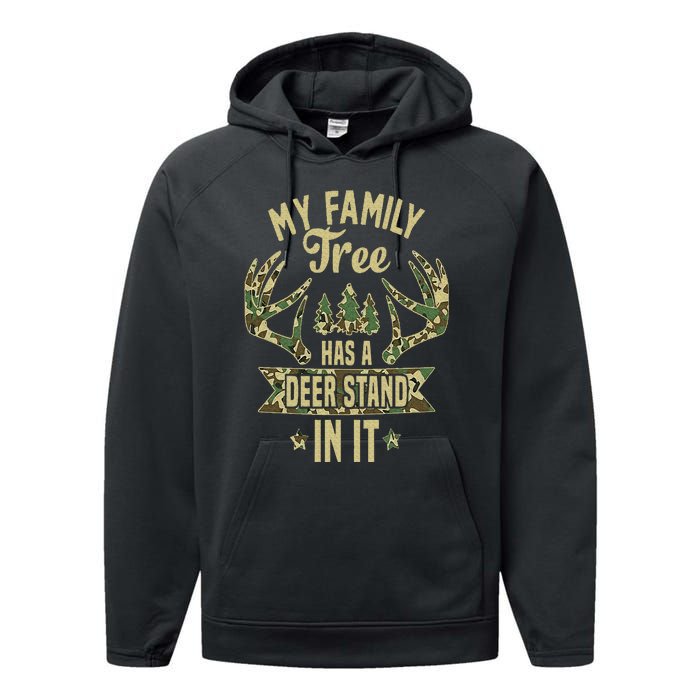 My Family Tree Has A Deer Stand In It Camo Hunting Vintage Performance Fleece Hoodie