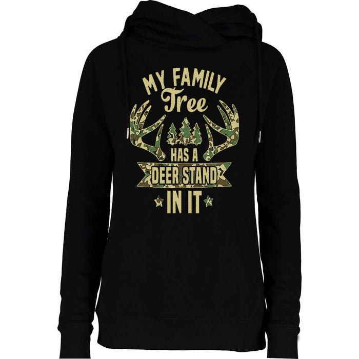 My Family Tree Has A Deer Stand In It Camo Hunting Vintage Womens Funnel Neck Pullover Hood