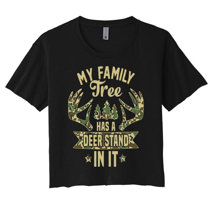 My Family Tree Has A Deer Stand In It Camo Hunting Vintage Women's Crop Top Tee