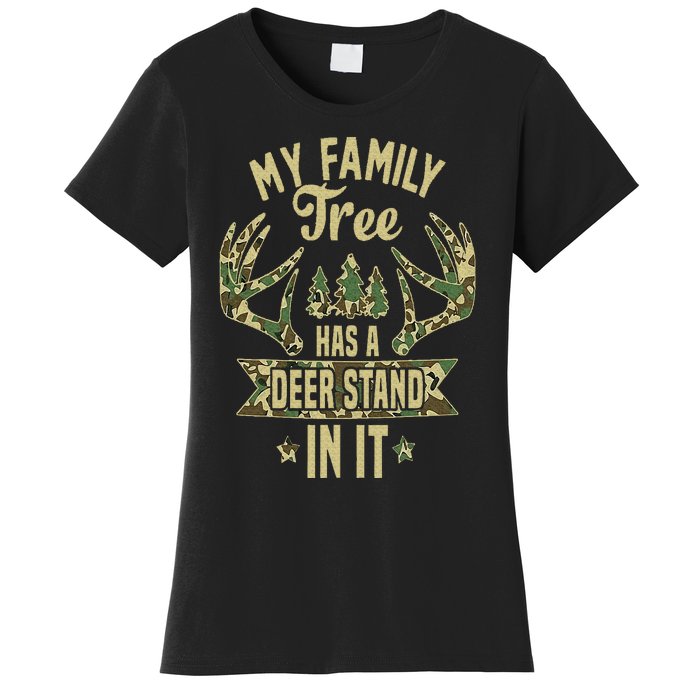 My Family Tree Has A Deer Stand In It Camo Hunting Vintage Women's T-Shirt