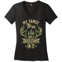 My Family Tree Has A Deer Stand In It Camo Hunting Vintage Women's V-Neck T-Shirt