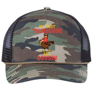 My First Thanksgiving As A Cousin Turkey Thanksgiving Party Gift Retro Rope Trucker Hat Cap