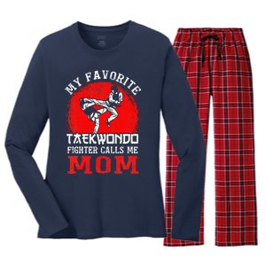 My Favorite Taekwondo Fighter Calls Me Mom Mothers Day Women's Long Sleeve Flannel Pajama Set 