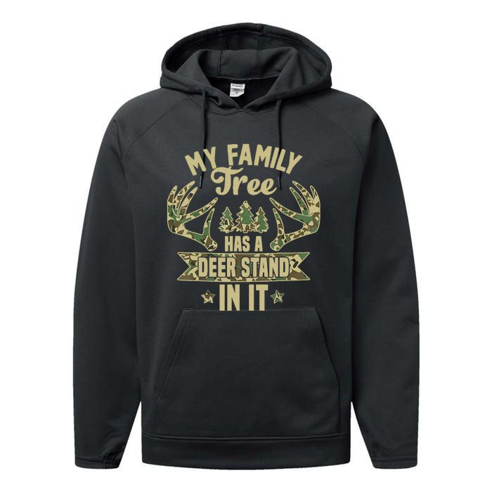 My Family Tree Has A Deer Stand In It Camo Hunting Vintage Performance Fleece Hoodie