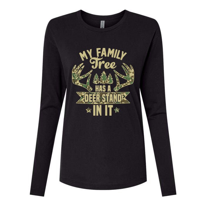 My Family Tree Has A Deer Stand In It Camo Hunting Vintage Womens Cotton Relaxed Long Sleeve T-Shirt