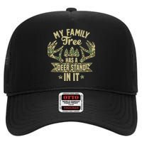 My Family Tree Has A Deer Stand In It Camo Hunting Vintage High Crown Mesh Back Trucker Hat