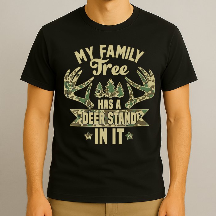 My Family Tree Has A Deer Stand In It Camo Hunting Vintage T-Shirt