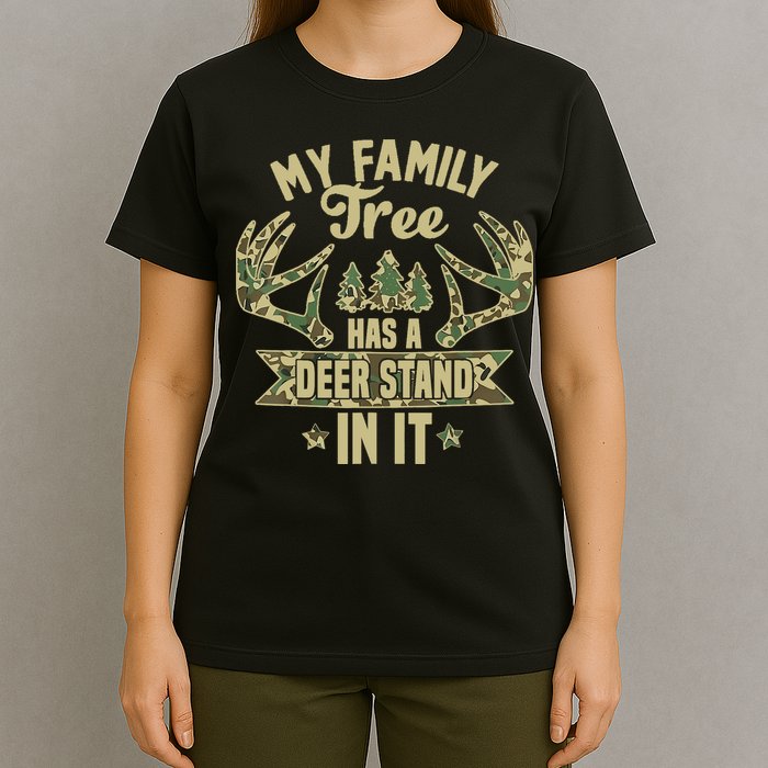 My Family Tree Has A Deer Stand In It Camo Hunting Vintage T-Shirt