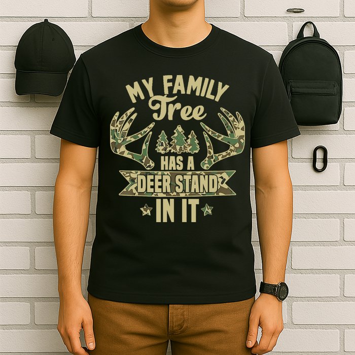 My Family Tree Has A Deer Stand In It Camo Hunting Vintage T-Shirt