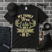 My Family Tree Has A Deer Stand In It Camo Hunting Vintage Tall T-Shirt