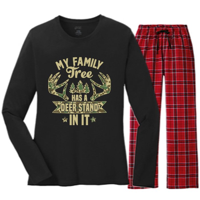 My Family Tree Has A Deer Stand In It Camo Hunting Vintage Women's Long Sleeve Flannel Pajama Set 