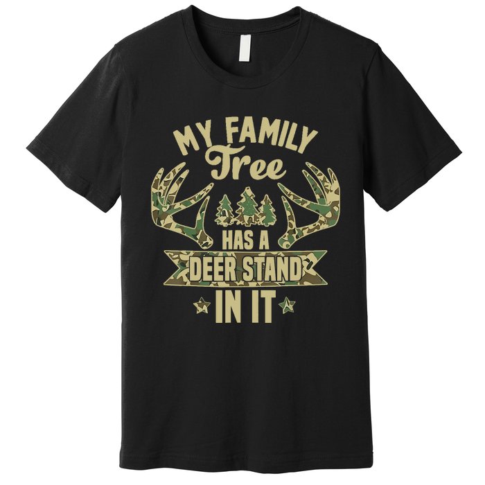 My Family Tree Has A Deer Stand In It Camo Hunting Vintage Premium T-Shirt