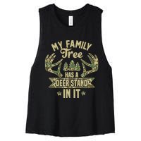 My Family Tree Has A Deer Stand In It Camo Hunting Vintage Women's Racerback Cropped Tank