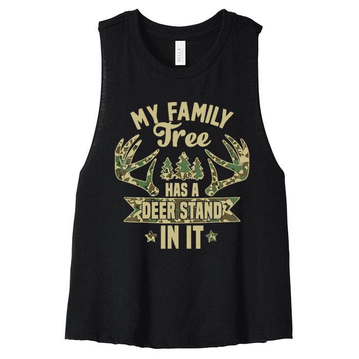 My Family Tree Has A Deer Stand In It Camo Hunting Vintage Women's Racerback Cropped Tank