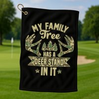 My Family Tree Has A Deer Stand In It Camo Hunting Vintage Golf Towel