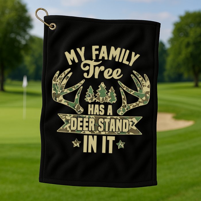 My Family Tree Has A Deer Stand In It Camo Hunting Vintage Golf Towel
