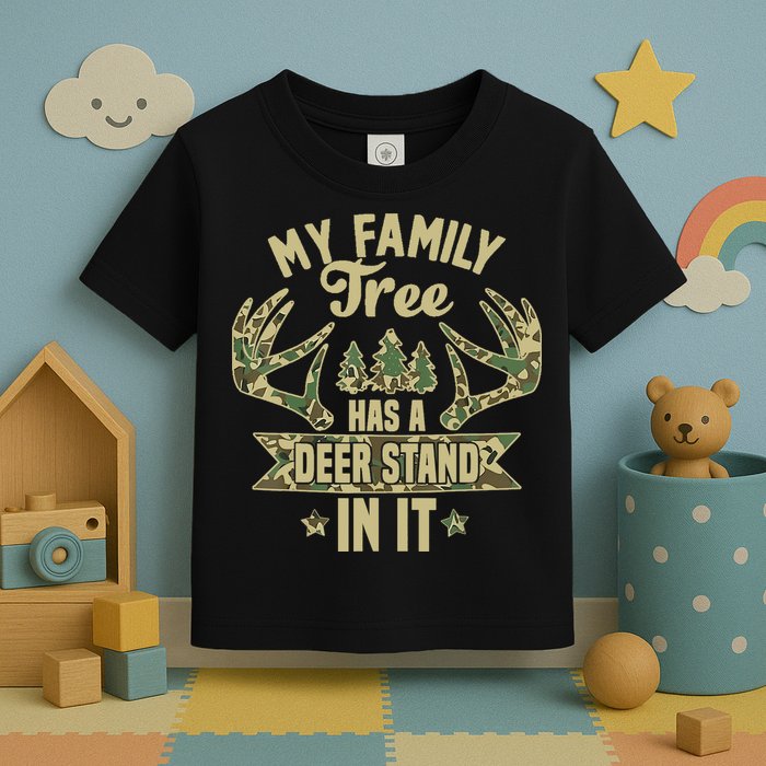 My Family Tree Has A Deer Stand In It Camo Hunting Vintage Toddler T-Shirt
