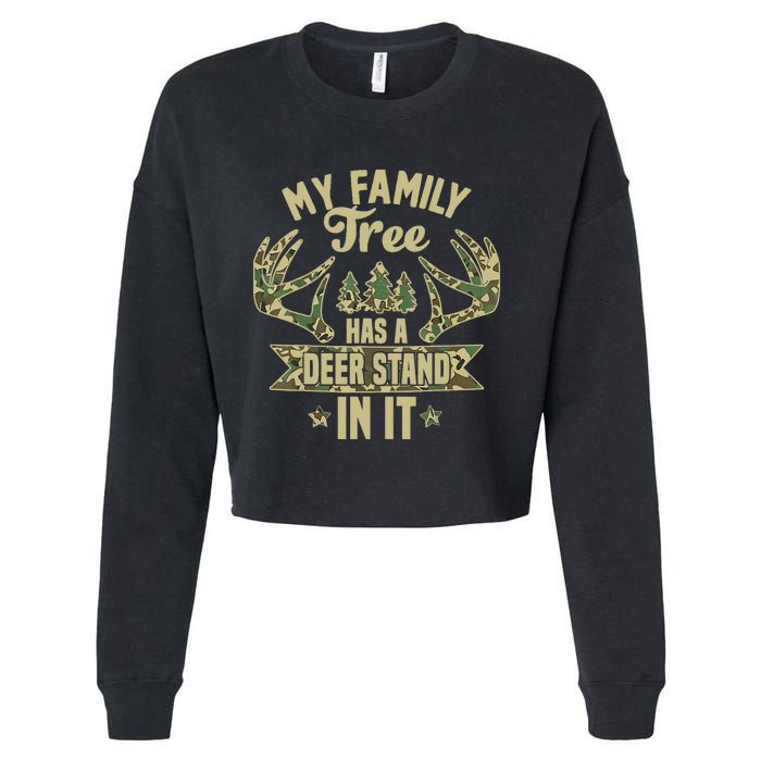 My Family Tree Has A Deer Stand In It Camo Hunting Vintage Cropped Pullover Crew