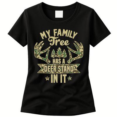 My Family Tree Has A Deer Stand In It Camo Hunting Vintage Womens T-Shirt