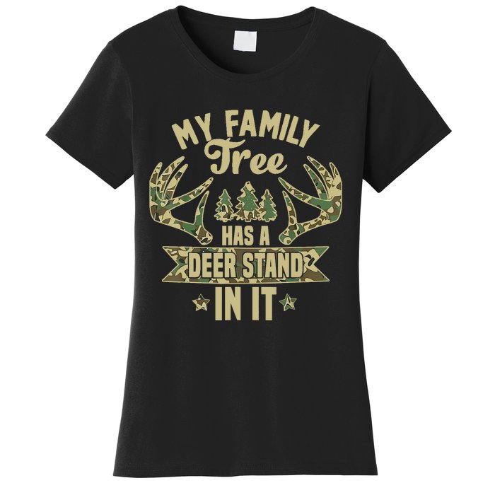 My Family Tree Has A Deer Stand In It Camo Hunting Vintage Women's T-Shirt