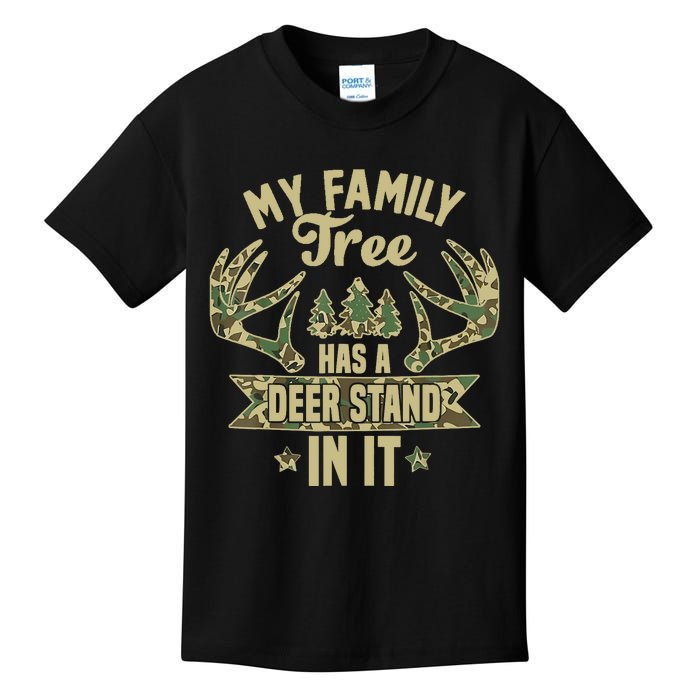 My Family Tree Has A Deer Stand In It Camo Hunting Vintage Kids T-Shirt