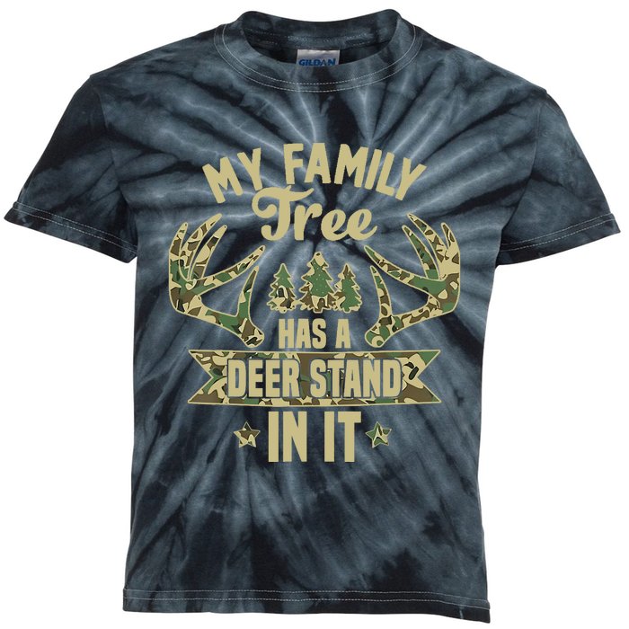 My Family Tree Has A Deer Stand In It Camo Hunting Vintage Kids Tie-Dye T-Shirt