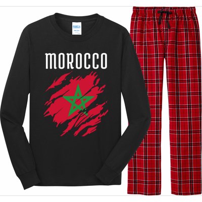 Moroccan Flag To Support Morocco Gift Moroccan Soccer Fans Great Gift Long Sleeve Pajama Set